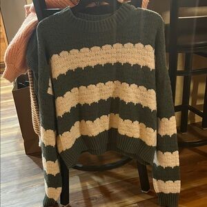 Double Zero Forest Green and Cream Striped Sweater